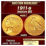 1911-s Gold Indian Half Eagle $5 ms63 USCG
