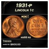 1931-p Lincoln Cent 1c Grades ms66 rd