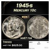 1945-s Mercury Dime 10c ms67 fsb SEGS