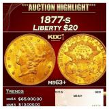 1877-s Gold Liberty Double Eagle $20 ms63+ SEGS