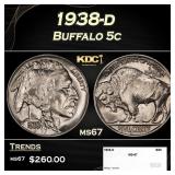 1938-d Buffalo Nickel 5c ms67 SEGS