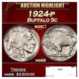 1924-p Buffalo Nickel 5c ms66 SEGS