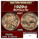 1929-d Buffalo Nickel 5c ms65 SEGS
