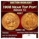 1908 Indian Cent Near Top Pop! 1c ms66+ rd SEGS