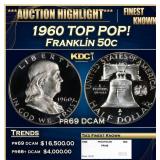 1960 Proof Franklin Half Dollar TOP POP! 50c pr69