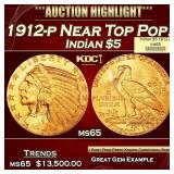 1912-p Gold Indian Half Eagle Near Top Pop! $5 ms6