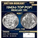 1943-d Mercury Dime TOP POP! 10c ms68+ FSB SEGS