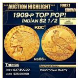 1909-p Gold Indian Quarter Eagle TOP POP! $2 1/2 m