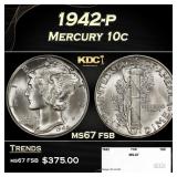 1942-p Mercury Dime 10c ms67 fsb SEGS