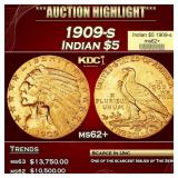 1909-s Gold Indian Half Eagle $5 ms62+ USCG