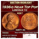 1936-d Lincoln Cent Near Top Pop 1c ms67+ rd SEGS