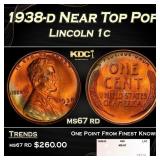 1938-d Lincoln Cent Near Top Pop 1c ms67 rd SEGS