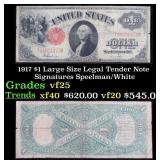 1917 $1 Large Size Legal Tender Note Grades vf+ Si