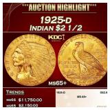 1925-d Gold Indian Quarter Eagle $2 1/2 ms65+ SEGS
