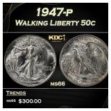 1947-p Walking Liberty Half Dollar 50c Grades ms66