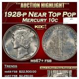 1928-p Mercury Dime Near Top Pop 10c ms67+ fsb SEG