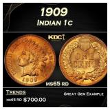 1909 Indian Cent . 1c Grades ms65 rd
