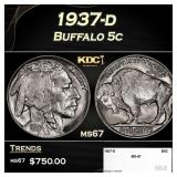1937-d Buffalo Nickel 5c ms67 SEGS