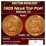 1905 Indian Cent Near Top Pop! 1c ms66+ rd SEGS