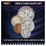 1929 5 Coin Date Set, 1 Of Each Type Of Coin Minte