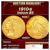 1910-s Gold Indian Half Eagle $5 ms63+ SEGS