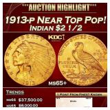 1913-p Gold Indian Quarter Eagle Near Top Pop! $2