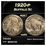 1920-p Buffalo Nickel 5c Grades ms65