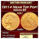 1911-p Gold Indian Half Eagle Near Top Pop! $5 ms6