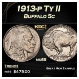 1913-p Ty II Buffalo Nickel 5c Grades ms65