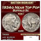 1934-d Buffalo Nickel Near Top Pop 5c ms66 SEGS