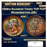 1958-d Washington Quarter Rainbow Toned TOP POP! 2