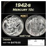 1942-s Mercury Dime 10c ms67 fsb SEGS