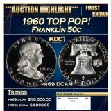1960 Proof Franklin Half Dollar TOP POP! 50c pr69