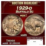 1929-d Buffalo Nickel 5c ms65 SEGS
