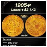 1905-p Gold Liberty Quarter Eagle $2 1/2 Grades ms