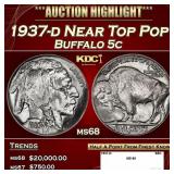 1937-d Buffalo Nickel Near Top Pop 5c ms68 SEGS