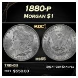 1880-p Morgan Dollar $1 Grades ms65