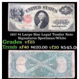 1917 $1 Large Size Legal Tender Note Grades vf+ Si