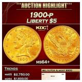 1900-p Gold Liberty Half Eagle $5 ms64+ SEGS