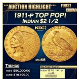 1911-p Gold Indian Quarter Eagle TOP POP! $2 1/2 m