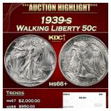 1939-s Walking Liberty Half Dollar 50c ms66+ SEGS