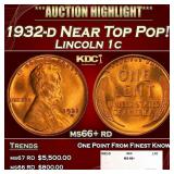 1932-d Lincoln Cent Near Top Pop! 1c ms66+ rd SEGS