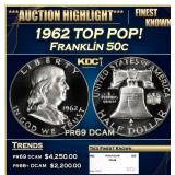 1962 Proof Franklin Half Dollar TOP POP! 50c pr69
