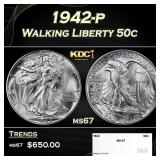 1942-p Walking Liberty Half Dollar 50c ms67 SEGS