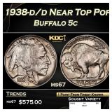 1938-d/d Buffalo Nickel Near Top Pop 5c ms67 SEGS
