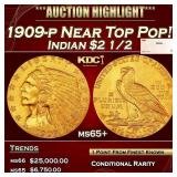 1909-p Gold Indian Quarter Eagle Near Top Pop! $2