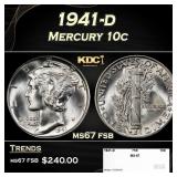 1941-d Mercury Dime 10c ms67 fsb SEGS