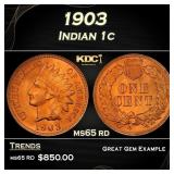 1903 Indian Cent . 1c Grades ms65 rd