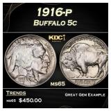 1916-p Buffalo Nickel 5c Grades ms65
