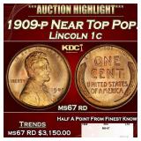 1909-p Lincoln Cent Near Top Pop! 1c ms67 rd SEGS